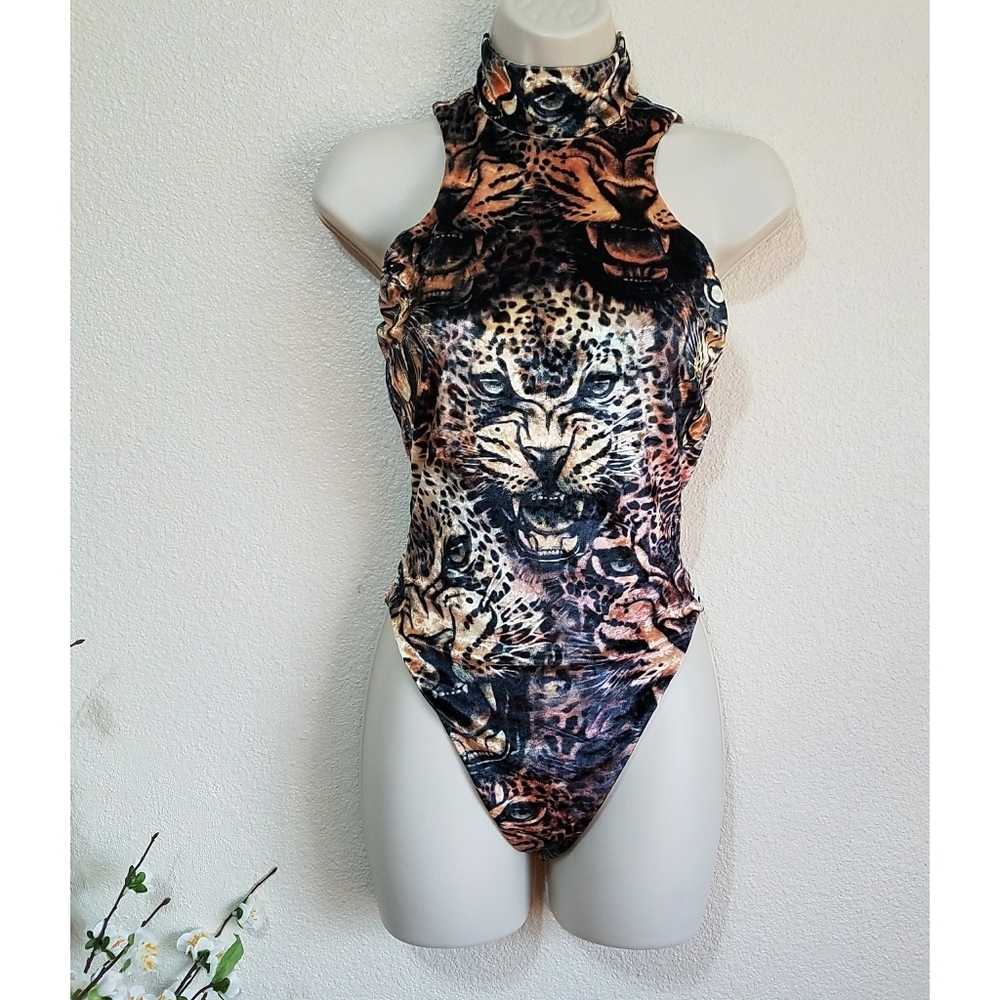 Roberto Cavalli Velvet Leopard Print Bodysuit